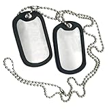 Set of 2 (Blank) Military Dog Tags - Stainless Steel Nickel Plated Army Style Dog Tags with Ball Chains & silencers，Army, Chain, Necklace