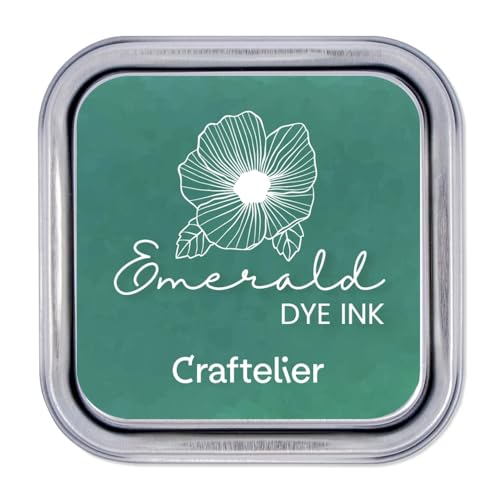 Craftelier - Colección de Tintas con Base al Agua | Caja Metálica con Cierre Fuerte | Sellos Acrílicos o Caucho y Superficies Porosas | 21 Colores (Emerald)