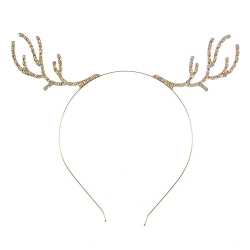 Christmas Reindeer Antlers Headbands for Girls Women Crystal Rhineston Deer Horn Headband Hair Band Gold