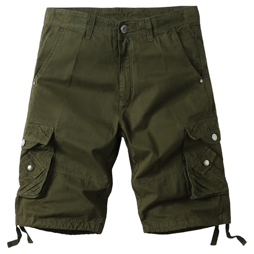 Short cargo camouflage vert pour homme taille 30 en coton léger coupe ample