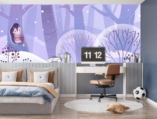 Papier peint hibou en hiver pose facile sans table mur net - 6