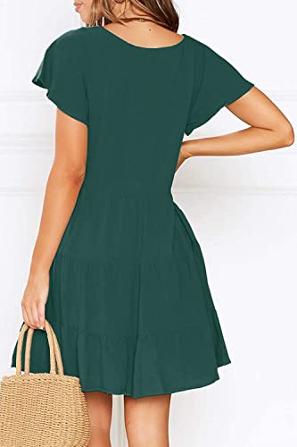 Image of MITILLY Women's Casual T-Shirt Dresses Sleeveless V Neck Button Down A Line Loose Swing Short Dress with Pockets