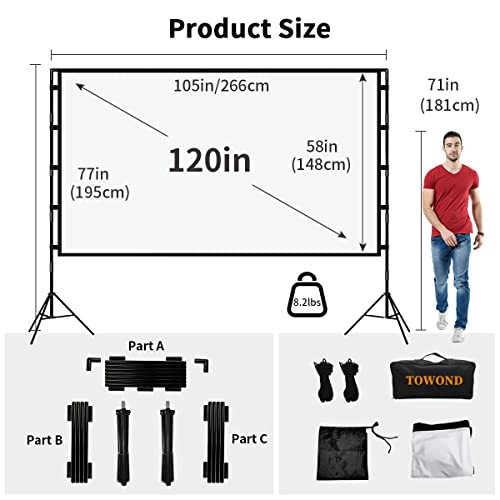 Projector Screen And Stand,Towond 120 Inch Portable Projector Screen Indoor Outdoor Projector Screen 16:9 4K Hd Wrinkle-Free Lightweight Movie Screen With Carry Bag For Backyard Movie Night #TOP5