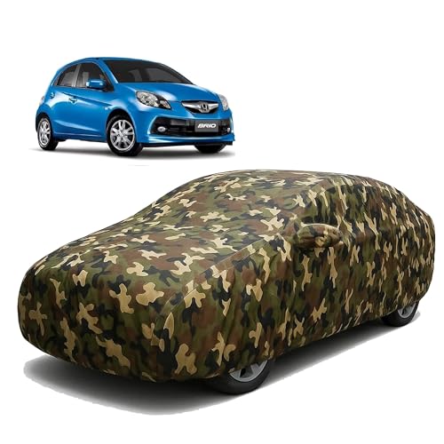 Image of Sulfar 100% Waterproof Car Body Cover Compatible with Mirror for Honda Brio with Long Lasting Durable Material (Triple Stitched, Full Bottom Elastic, Camouflage Army)