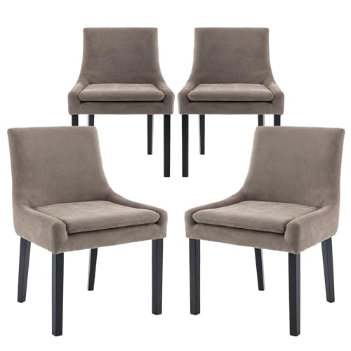 COLAMY Modern Dining Chairs Set of 4, Upholstered Corduroy Accent Side Leisure Chairs with Mid Back and Wood Legs for Living Room/Dining Room-Camel