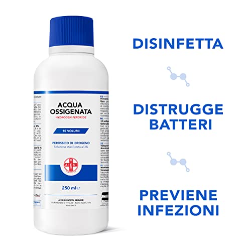AIESI® Wasserstoffperoxid desinfektionsmittel Ph.Eur. lösung 3% 10 volumen mit kindersicherheitskappe flasche 250 ml (Packung mit 2 stück), Made in Italy