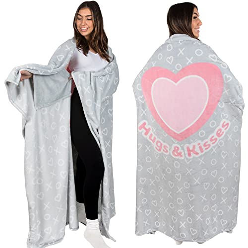 The Wearable Throw Blanket and Cape in One, Soft Cozy Fleece Blanket with Sleeves, for Women, Teen Girl Gifts, Birthday Gifts for Women Who Have Everything, Gifts for Her -Kiss Pink