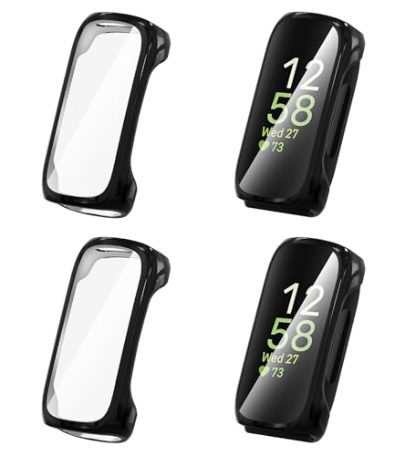 Suoman 4 Pack for Fitbit inspire 3 Case High Definition Clear Screen Protector Full Around Electroplate Soft TPU Bumper Around Protective Case Cover Smartwatch -Black