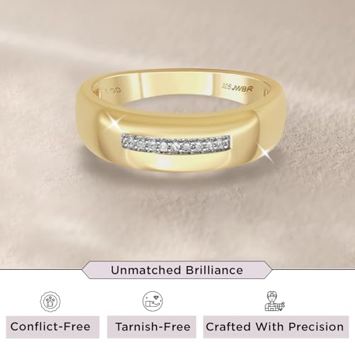 Jewelili Lab Grown Diamond Accented Wedding Ring for Men | Yellow Gold Plated Sterling Silver Band | H Color I1 Clarity 1/20 CTTW | Luxury Wedding Jewelry for Him | Size 9, 10 & 11 | Jewelry Gift Box Included2