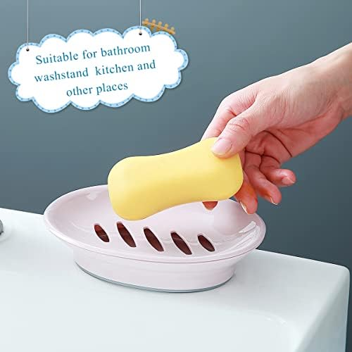 Kyraton 2 Pack Soap Dish, Plastic Soap Dishes, Non Slip Draining Soap Box, Soap Bar Holder Shower with Drip Tray, Easy Cleaning Soap Saver, Used In Kitchens, Bathrooms, Keeps The Soap Dry (Pink)