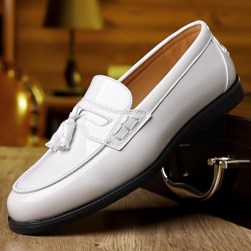 Santimon Men's Patent Leather Tassel Loafers Classic Comfortable Slip-On Formal Dress Shoes2