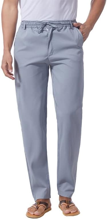 Miniatura 10 de Pantalones casuales de lino de algodón para hombre, pantalones sueltos de playa, pantalones largos de yoga ligeros