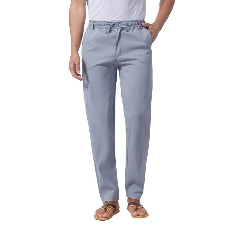 Casual Mens Cotton Linen Pants Drawstring Beach Loose Trousers Lightweight Yoga Long Pants Grey