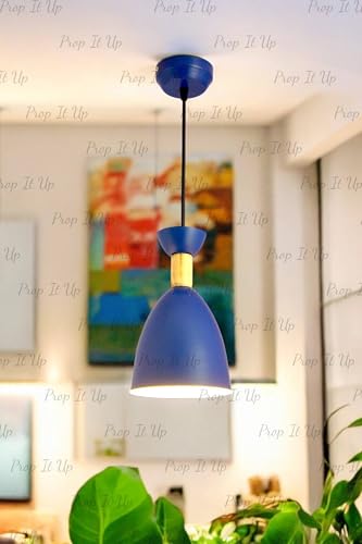 Image of Prop It Up Modern Pendant Light, Blue and Gold Metal Shade, Adjustable Height, Single Light Fixture, Without Bulb