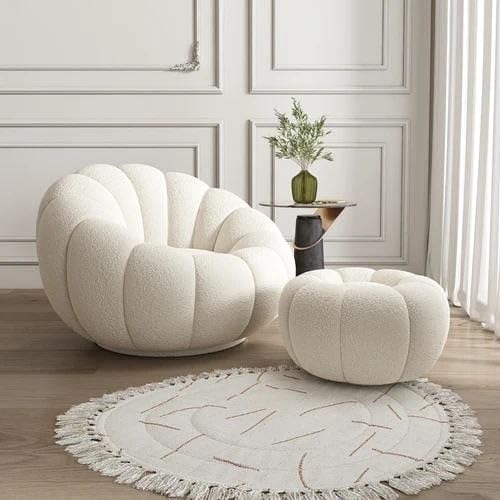 Image of Stool Chair Creative Round Pumpkin Stool Living Room Floor Sofa Chair Lamb Fleece Sofa Ottoman Stools Low Pouffe Footrest Stools Modern Stool