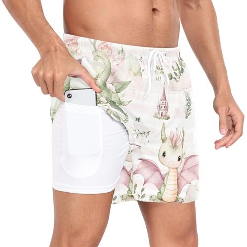xigua Cute Baby Dragon Mens Swim Trunks with Liner, 5 inch Quick Dry Mens Boardshorts for Beach2