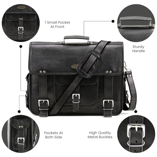 Handmade World Leather Messenger Bags For Men Women Mens Briefcase Laptop Bag Computer Satchel (Black, 18 Inches)4