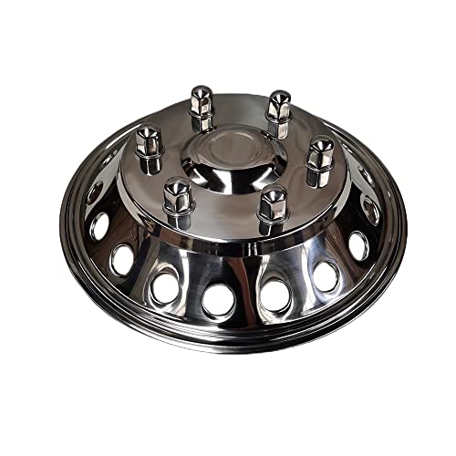 Image of K16AF 16 inch Front Polished Stainless Steel Dually Wheel Simulator,2pc Snap on Single Rear Wheel Hubcaps,6 Lug 18 Hand Hole Wheel Cover for 2012-2021 Dodge,Mercedes and Freightliner Sprinter Van