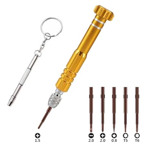 Mr.ZzjOOj 6-in-1 Small Screwdriver Set S2 Steel Magnetic Screwdriver Kit with 4-in-1 Mini Screwdriver for Glasses Repair, Cellphone, Electronics, Watch (Gold) Cover