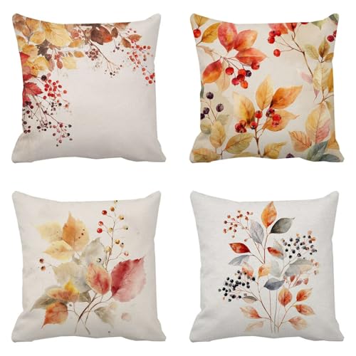 Otoño Funda Cojin 40x40 Juego de 4 Funda de Almohada Frutos Cojines para Sofa Terciopelo Cojines Grandes, Cojin Sofa Fundas Almohada Exterior Impermeable, para Balcones Salon Sillas Decorativos t-683