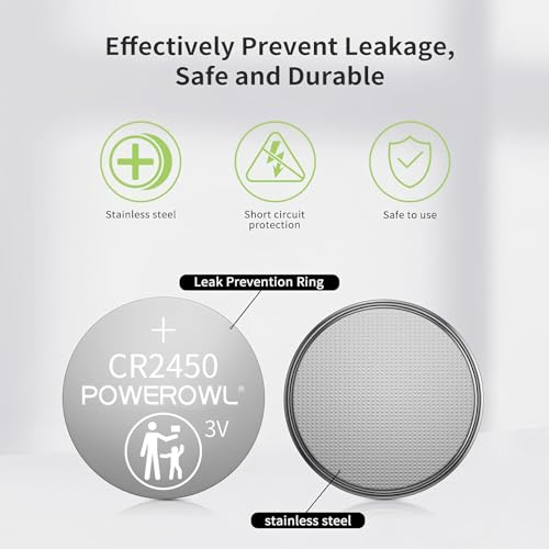 Image of POWEROWL High Capacity CR2450 Battery (15-Pack) 3v Lithium Batteries, 10 Years Leak-Free, Long Lasting CR 2450