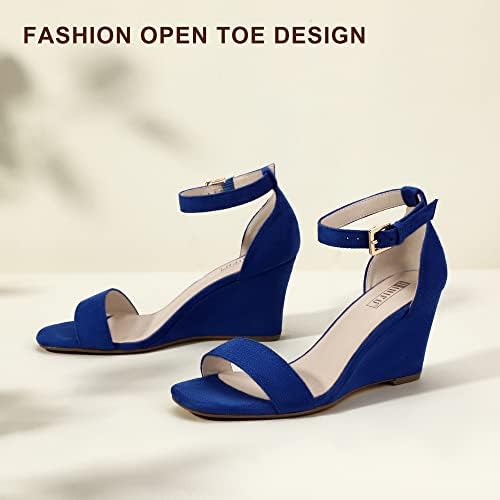 IDIFU Women's Classic Wedge Heels Sandals 3 Inch Ankle Strap Open Toe Evening Dress Wedding Shoes (10, Royal Blue Suede) | Image 4