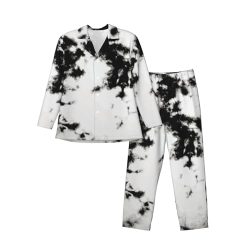 Watercolour Black White Tie Dye Mens Pajamas Set Button Down Sleepwear Set Long Sleeve Loungewear With Pockets3