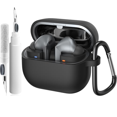 Wanme Hülle für Samsung Galaxy Buds3 Pro & Samsung Galaxy Buds 3 mit Reinigungskit & Schlüsselanhänger [LED Sichtbar] Weich Silikon Ganzkörper Schutzhülle Schwarz