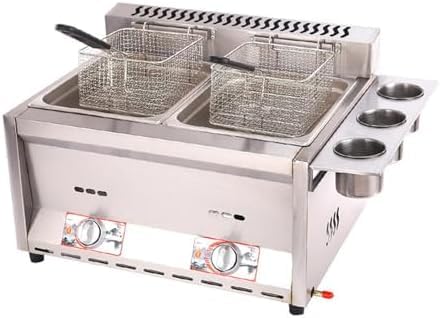 Friggitrice professionale a doppio serbatoio, in acciaio inox, con cestello e coperchio, per patatine fritte, cucina di casa e ristorante