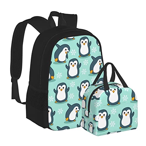2pcs Backpack Set For Boys, Cartoon Penguin Backpacks And Lunch Box For Girl Elementary Bags Teens Bookbags2