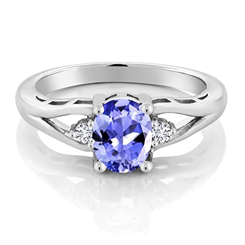 925 Sterling Silver Gemstone Birthstone and Lab Grown Diamond 3-Stone Engagement Ring for Women | Oval 8X6MM and Round 2MM | Elegant Three-Stone Wedding Anniversary Promise Ring | Sizes 5-92