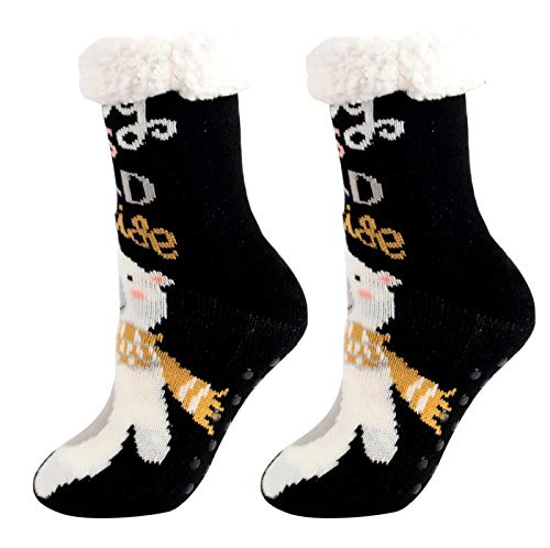 Women's Winter Super Soft Warm Cozy Fuzzy Snowflake Deer Fleece-lined With Grippers Slipper Socks (B)