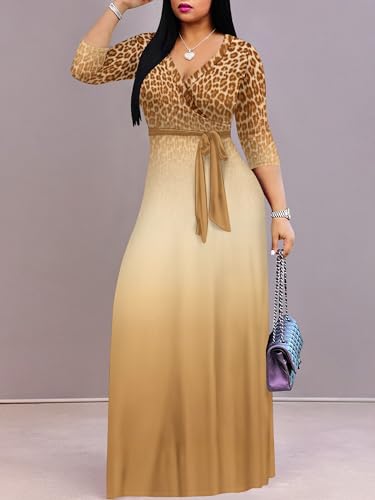 Image of PinkPatty Plus Size Dresses for Curvy Women V Neck Flowy Long Sleeves Wrap Maxi Dress Travel Vacation Outfits