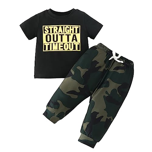 Photo 1 of Kislio Toddler Baby Boy Clothes Short Sleeve Letter Print T-Shirt Tops Dinosaur Pants Infant Boys Fall Outfit Set 2PCS