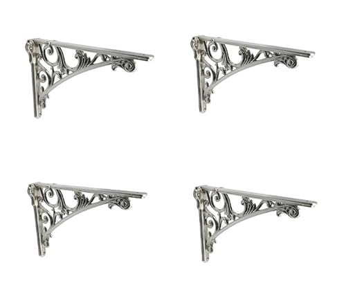 CABDM Decorative Shelf Bracket 12 inch Brushed Satin Nickel Brackets for Shelving Solid Heavy Duty Vintage DIY Projects Hardware Included 4 Pack Heavy-Duty Shelf-Brackets