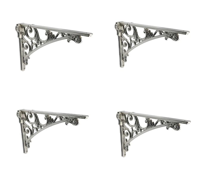 Decorative Shelf Bracket 12 inch Brushed Satin Nickel Brackets for Shelving Solid Heavy Duty Vintage DIY Projects Hardware Included 4 Pack Heavy-Duty Shelf-Brackets