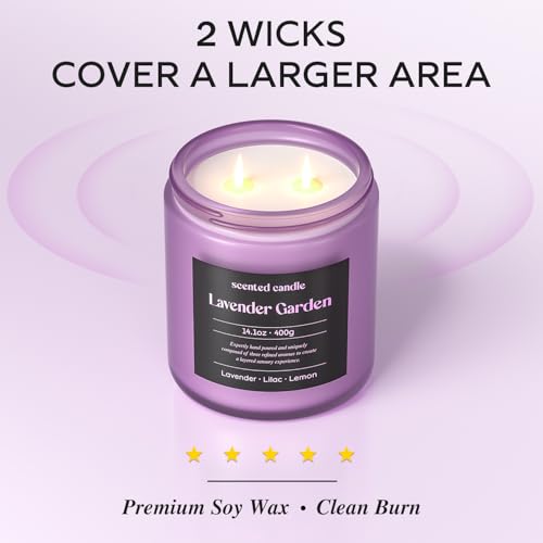 Image of CHILLFLAME Lavender Candle, 14.1 oz Scented Candles for Home, 2 Wicks Blended Scents Aromatherapy Candles for Women and Men, Birthday Gifts for Women (Lavender+Lilac+Lemon)