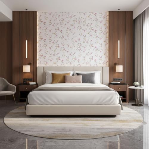 Image of White & Pink Floral Self Adhesive Wallpaper with Small Pink Flowers, Waterproof PVC Vinyl Peel and Stick, Bedroom, Living Room and Furniture (45x300 cm - Pack of 1)