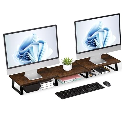 Aothia Large Dual Monitor Stand - Computer Monitor Stand, Desk Shelf For Monitor,Wood Monitor Stand With Adjustable Length And Angle,Desktop Organizer,Large Monitor Stand For Pc, Tv, Laptop, Screen (Vintage)