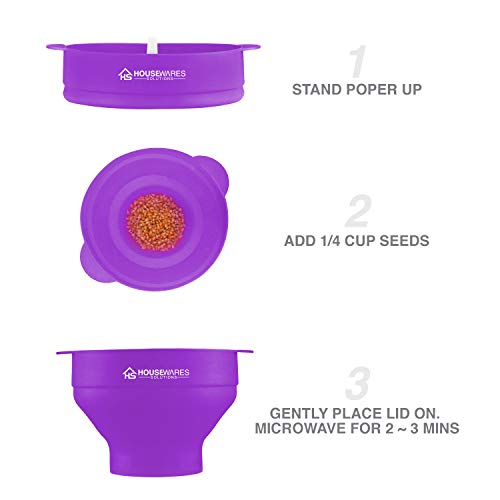 Image of Collapsible Silicone Microwave Hot Air Popcorn Popper Bowl With Lid and Handles (Purple)