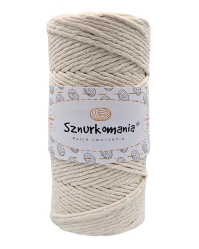 Macrame Yarn 3 mm 100 m 1-ply, Many Colours, Cotton Yarn, Cotton Cord 3 mm, Macrame Cord, Macrame Cord, Cotton Cord, Cotton Rope, Crochet Cord (Natural)