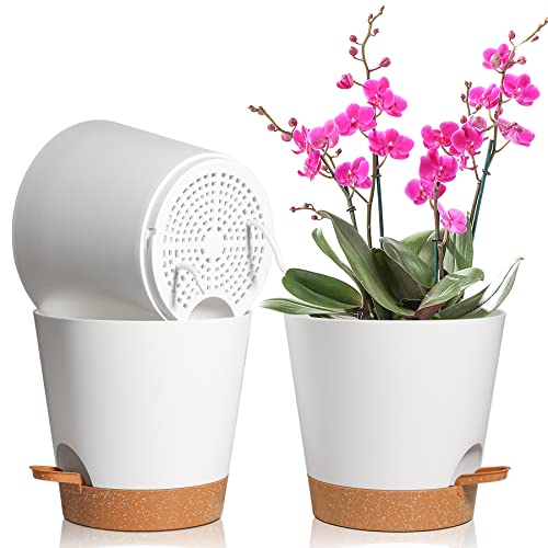 T4u 20cm Macetas Plástico,Maceteros Decorativos Interior con Agujeros de Drenaje,Riego Automático Macetas para Plantas Flores,Decoración del Hogar Balcón Jardín,Juego de 3,Blanco