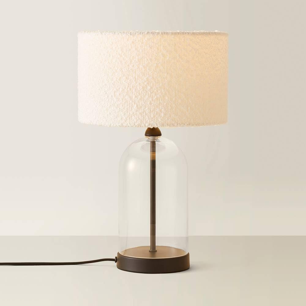 Valuelights Cream | Glass And Black Metal Bedside Table Lamp With A Boucle Lampshade + Led Bulb | Home Décor, Bedside & Desk Lamp | Includes Bulb