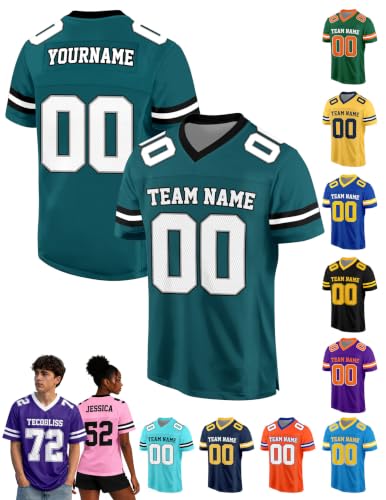 Custom Football Jerseys for Men Women Youth Kids, Dark Green V-Neck Jerseys