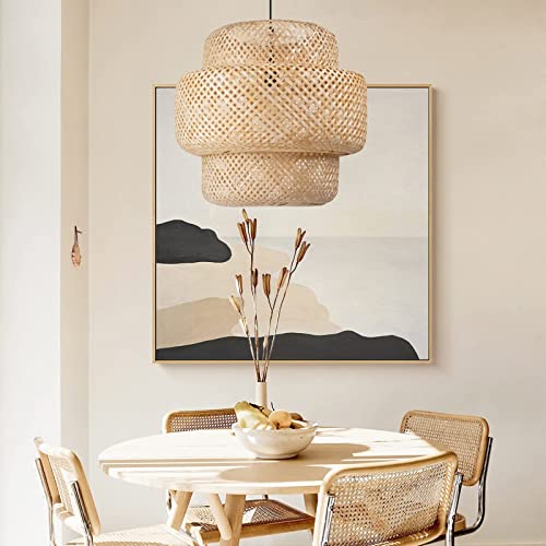 Arturesthome Bamboo Pendant Light for Kitchen Island, Home Decor Lampshade Chandeliers, Rattan Hand-Woven Hanging Lighting Fixture, Creative Craft Lights (35cmx35cm) - Image 2