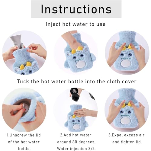 Image of Evona 500ml Heating Bag Hot Water Bag with Plush Cover, Soft Plush Cover Heating Pad for Back Pain Hot Bags for Pain Relief, Period Cramps