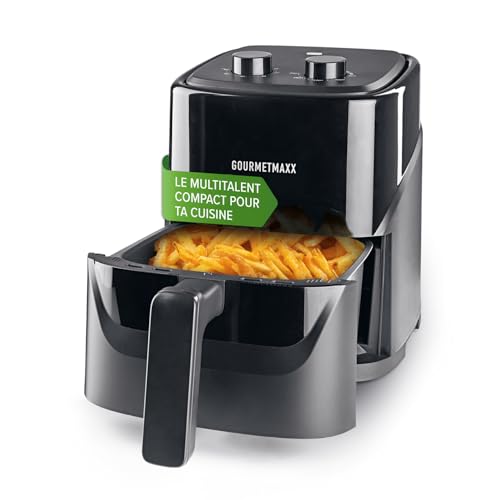 GOURMETmaxx Friteuse à air chaud - 3,2 l - 1300 W - Noir - Mécanique avec minuterie et régulateur de température - Friteuse à air compacte pour frire faible en gras - Pour frire, rôtir, griller et