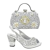 Ensemble de chaussures italiennes de luxe pour femme avec strass pour mariage et fête, Argenté., 40.5 EU