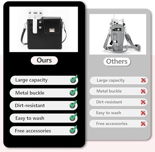 Image of House of Quirk Outdoor Portable Crossbody Tumbler Holder Bag with Purse Compartment - Travel Water Bottle Carrier for Hiking, Walking, Camping (Black)