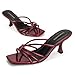 LOOPCHARM Women's Strappy Square Open Toe Kitten Heels Sandals Knotted Design Summer Fashion Slip On Mule Style,BURGUNDY PU,8